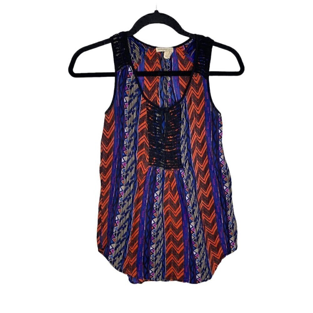 Meadow Rue Anthropologie Blouse Size XS Women's 100% Silk Geometric Sleeveless